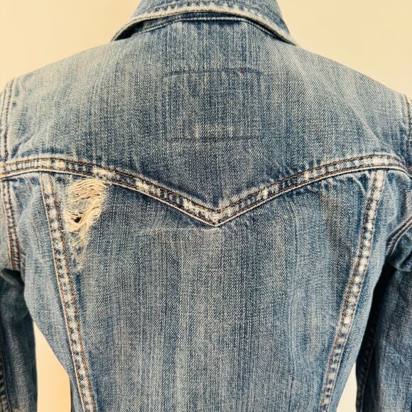 Abercrombie & Fitch Womens Distressed Cotton Denim Trucker Jean Jacket Sz Small - Picture 7 of 10